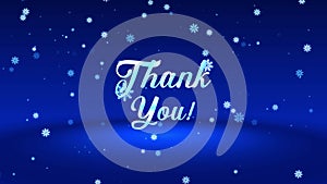 Thank You Text Reveal On Magic Blue Shiny Snowflakes Particles Falling With Shimmering Glitter Sparkles Dust On Light Floor