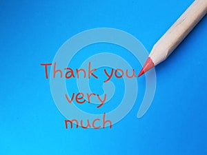 Thank you very much. Being grateful. Words written over blue background.