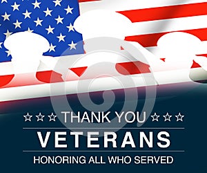 Thank you veterans Abstract Patriotic Background with American flag and Salute Sign Honoring all those who served