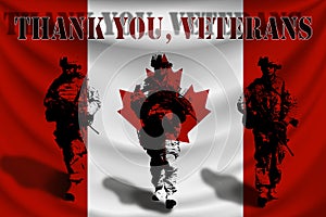 THANK YOU VETERANS against the background of the Canadian flag with soldiers