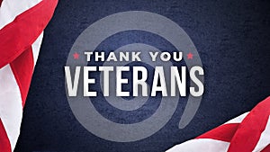 Thank You Veterans Text with American Flags Over Dark Blue Background