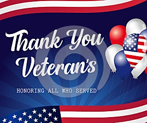 Thank You Veterans USA lettering, balloons with flags