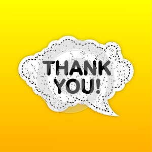 Thank You white speech bubble on yellow background. Vector illustration
