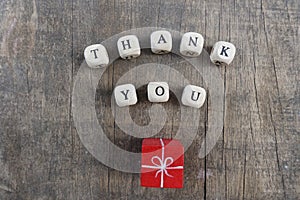 Thank you with wooden cubic letters