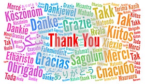 Thank You word cloud in different languages photo