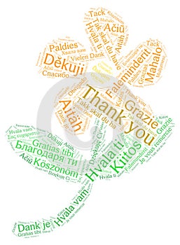 Thank you word cloud flower shaped many languages