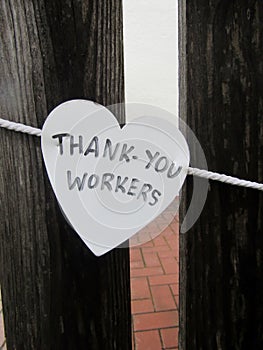 Thank You Workers message on white heart