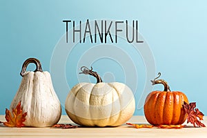 Thankful message with pumpkins