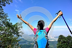 Thankful woman climber