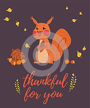 Thankful for you greeting card with squirrel