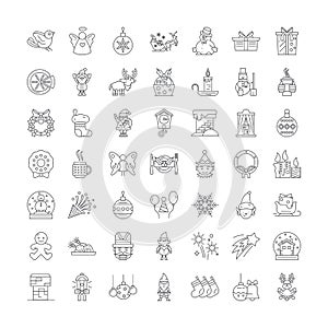 Thankgiving linear icons, signs, symbols vector line illustration set