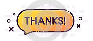 Thanks banner with orange gradient speech bubble.