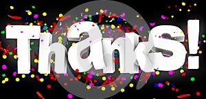Thanks confeti text word in black background - 3d rendering photo