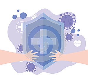 Thanks, doctors, nurses, shield protection hands support medical