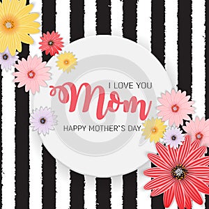 Thanks for everything, Mom. Happy Mother s Day Cute Background with Flowers. Vector Illustration