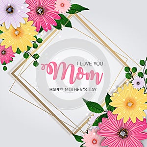 Thanks for everything, Mom. Happy Mother s Day Cute Background with Flowers. Vector Illustration