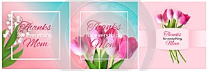 Thanks for everything, Mom. Happy Mother s Day Cute Background with Flowers. Vector Illustration