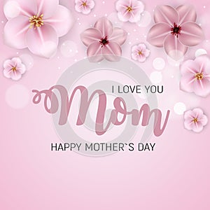 Thanks for everything, Mom. Happy Mother s Day Cute Background with Flowers. Vector Illustration EPS10