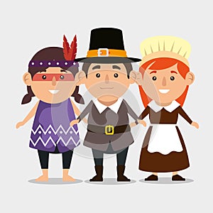 Thanks giving card with pilgrim couple and native