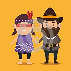 Thanks giving card with pilgrim and native