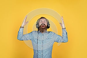 thanks god. quality of sound. bearded man listen music. brutal hipster wear headphones. online education. just have fun