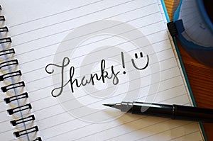 THANKS! hand-lettered in notebook