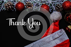 Thanks You text isolated on black backgroud. Frame of Christmas Decoration