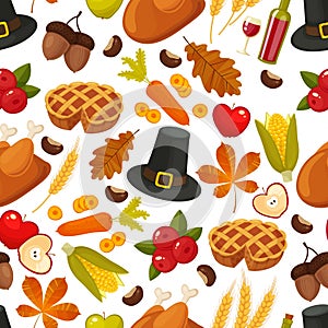 Thanksgivin day seamless background.Symbols of thanksgiving day and family