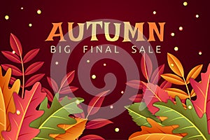 Thanksgiving autumn background, fall leaves october promotion banner template. Season leaf frame with copy space
