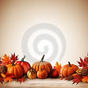 thanksgiving autumn background with pumpkins acorns and maple leaves