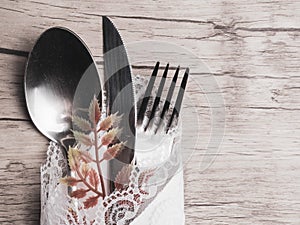 Thanksgiving autumn place setting with cutlery