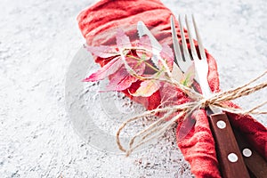 Thanksgiving autumn place setting with cutlery