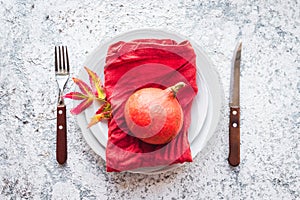 Thanksgiving autumn place setting with cutlery