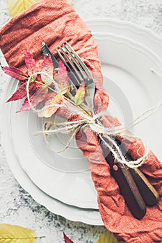 Thanksgiving autumn place setting with cutlery
