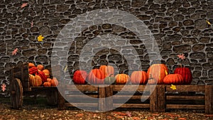 Thanksgiving autumn pumpkins stone wall background