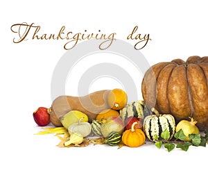 Thanksgiving background with Autumn fruits and vegetables