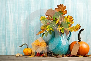 Thanksgiving background with fall decoration