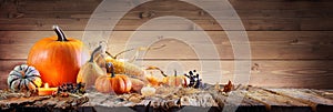 Thanksgiving Background - Pumpkins With Corncob And Candles