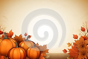 thanksgiving background with pumpkins and maple leaves