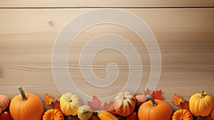 thanksgiving background with pumpkins and maple leaves