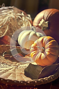 Thanksgiving Background with Pumpkins. Retro card
