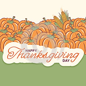 Thanksgiving background with seasonal pumpkins and corn decoration