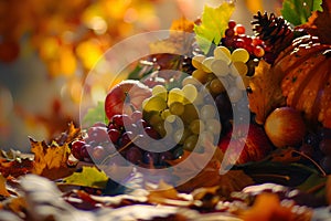 Thanksgiving Banner, Fruit and vegetable in thanksgiving day soft blurred background