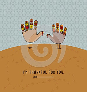 Thanksgiving card design with cute hand print turkeys. photo