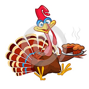 Thanksgiving Cartoon Turkey bird greeting card. Vector illustration of funny turkey character clipart.