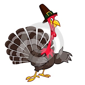 Thanksgiving Cartoon Turkey bird. Vector illustration of funny turkey character clipart.
