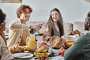 Thanksgiving celebration concept, happy interracial family