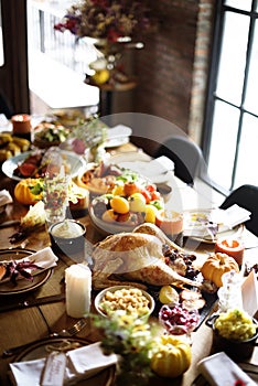 Thanksgiving Celebration Traditional Dinner Table Setting Concept