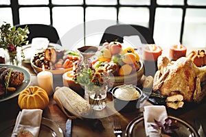 Thanksgiving Celebration Traditional Dinner Table Setting Concept