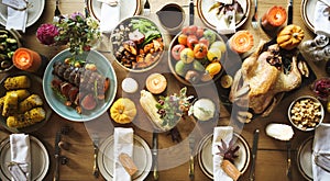 Thanksgiving Celebration Traditional Dinner Table Setting Concept